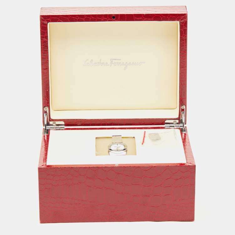Pre Owned Salvatore Ferragamo Mother of Pearl Stainless Steel F70 Women's Wristwatch 24 mm