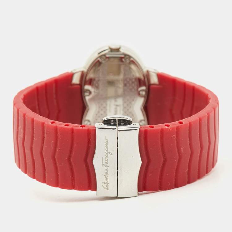 Pre Owned Salvatore Ferragamo Red Diamond Stainless Steel Rubber Assoluto F59 Women's Wristwatch 40 mm 