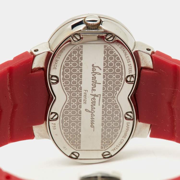 Pre Owned Salvatore Ferragamo Red Diamond Stainless Steel Rubber Assoluto F59 Women's Wristwatch 40 mm 