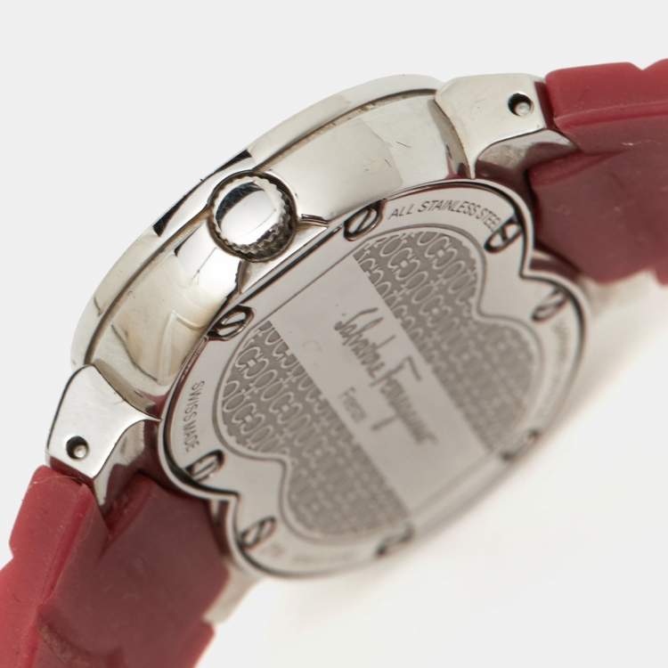Pre Owned Salvatore Ferragamo Red Diamond Stainless Steel Rubber Assoluto F59 Women's Wristwatch 40 mm 