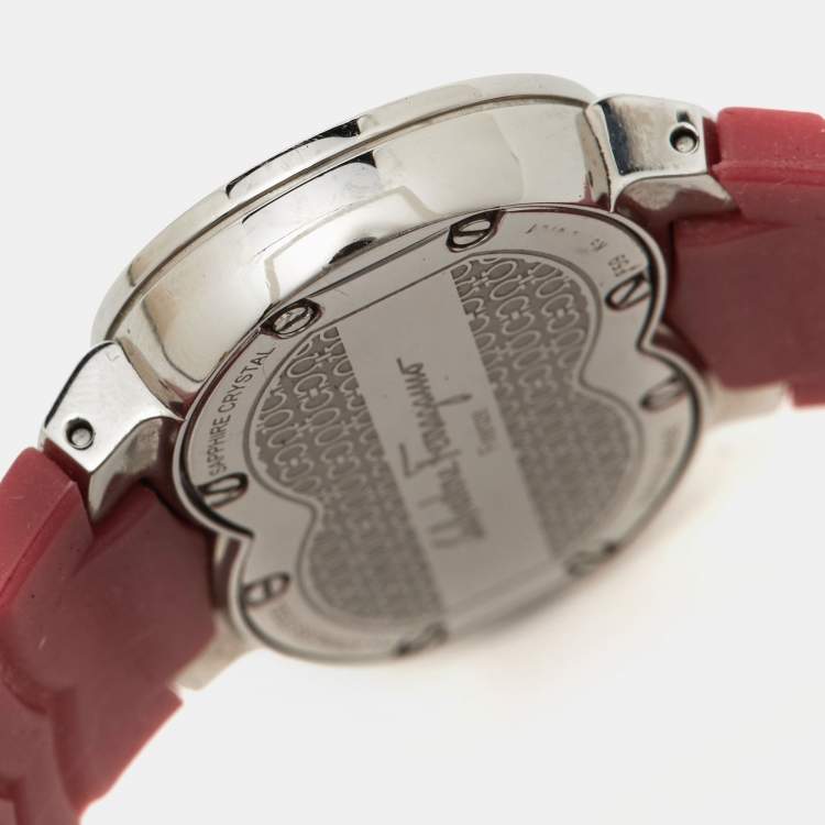 Pre Owned Salvatore Ferragamo Red Diamond Stainless Steel Rubber Assoluto F59 Women's Wristwatch 40 mm 