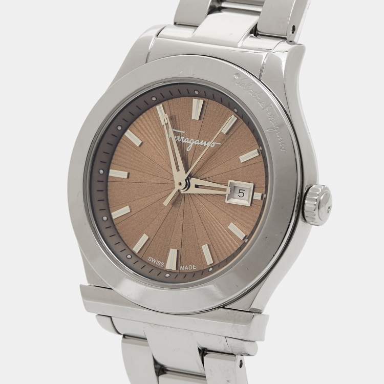 Pre Owned Salvatore Ferragamo Brown Stainless Steel 1898 FF3 Women's Wristwatch 33 mm