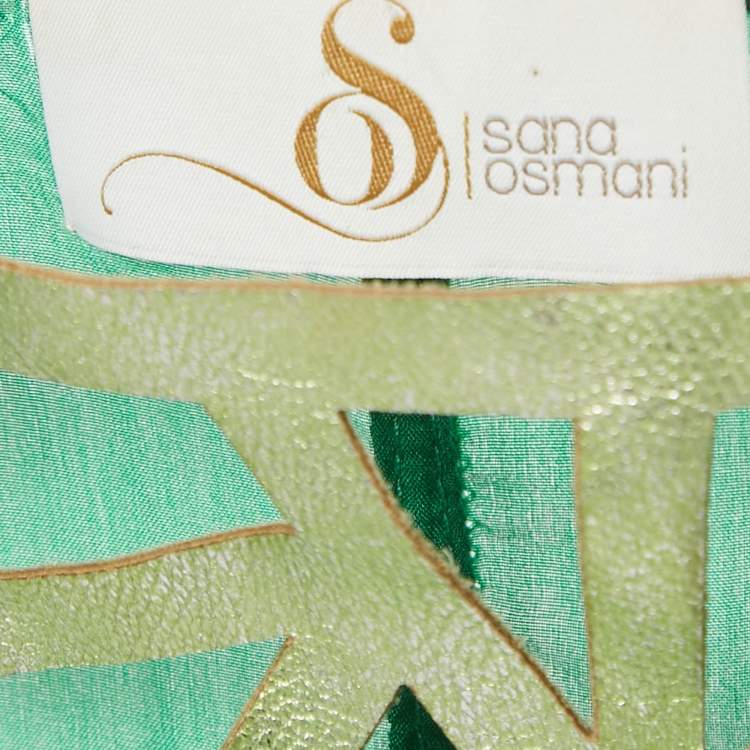 Pre Owned Sana Osmani Green Silk Laser Cut Detail Paros Maxi Kaftan One Size