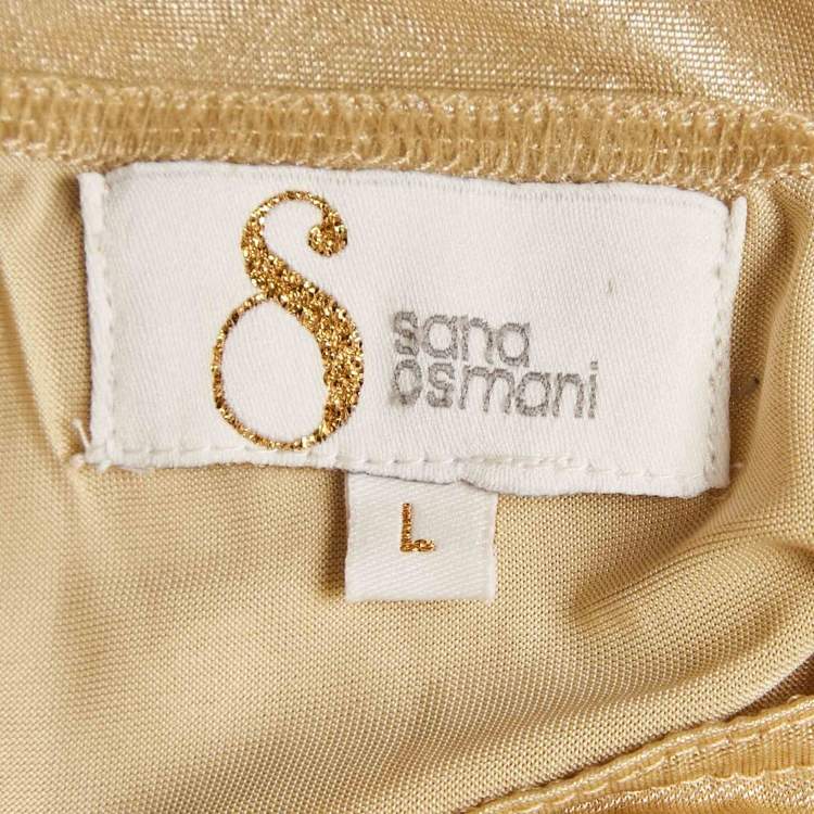 Pre Owned Sana Osmani Gold Sequin Embellished Lurex Loose Fit Midi Dress L