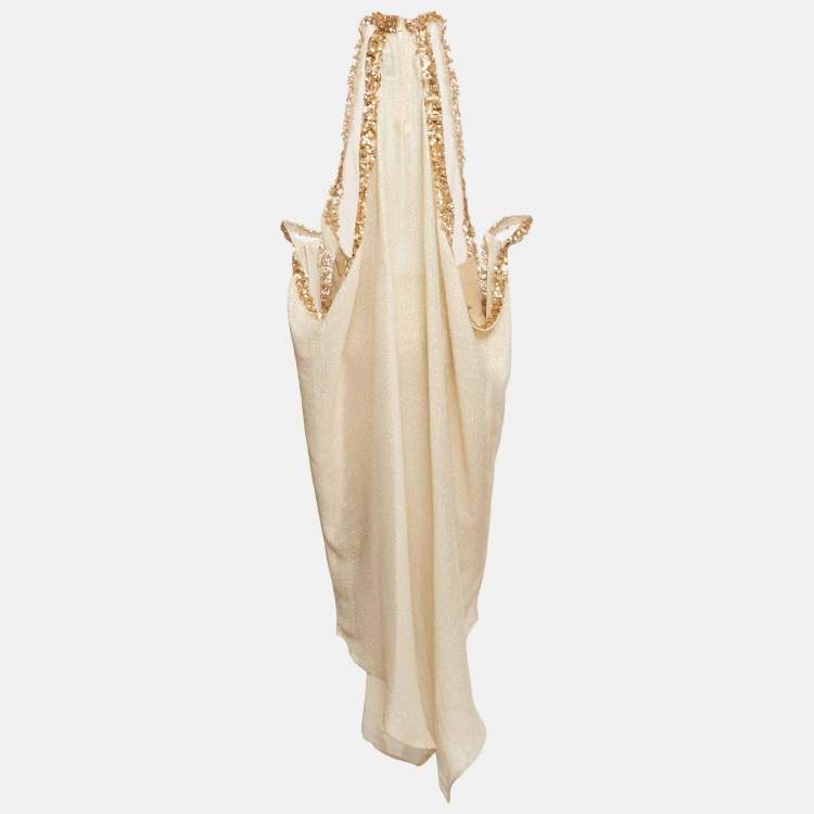 Pre Owned Sana Osmani Gold Sequin Embellished Lurex Loose Fit Midi Dress L