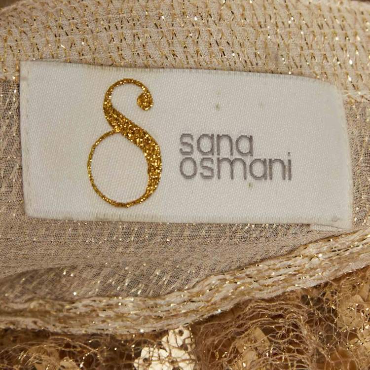 Pre Owned Sana Osmani Gold Sequin Embellished Lurex Loose Fit Midi Dress L