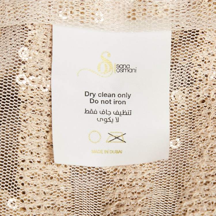 Pre Owned Sana Osmani Gold  Sequin Embellished Mesh Open Front Jacket S