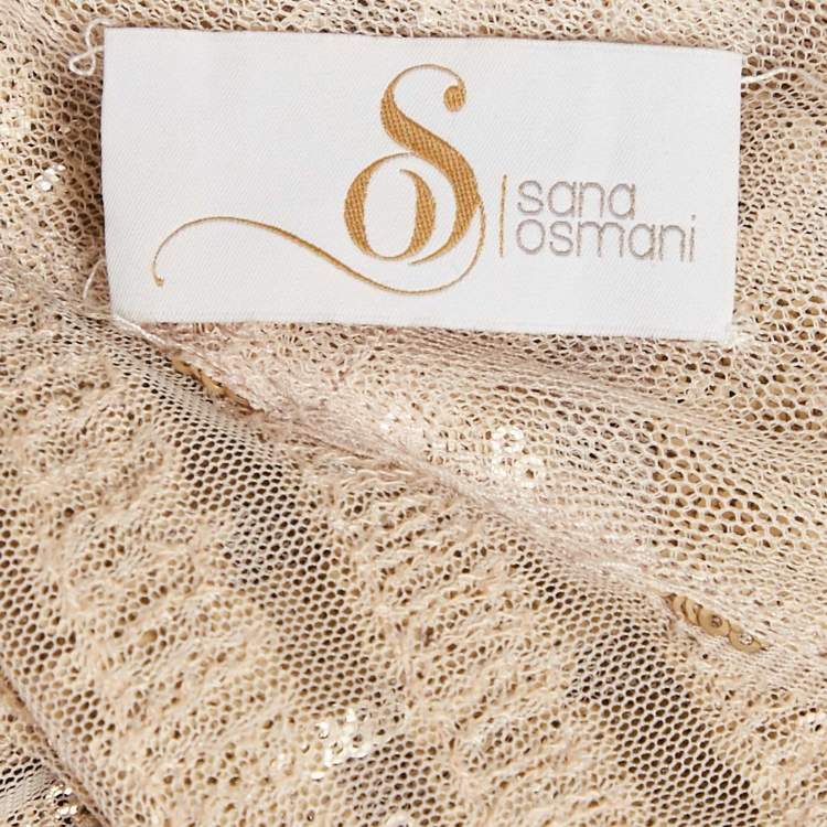 Pre Owned Sana Osmani Gold  Sequin Embellished Mesh Open Front Jacket S
