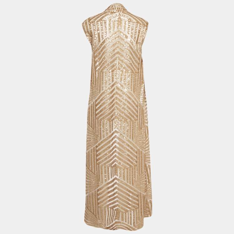 Pre Owned Sana Osmani Gold  Sequin Embellished Mesh Open Front Jacket S