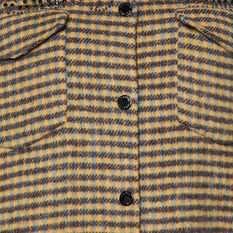 Pre Owned Sandro Orange Checked Wool Embellished Brodan Coat S