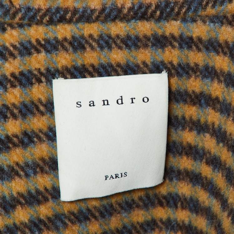 Pre Owned Sandro Orange Checked Wool Embellished Brodan Coat S