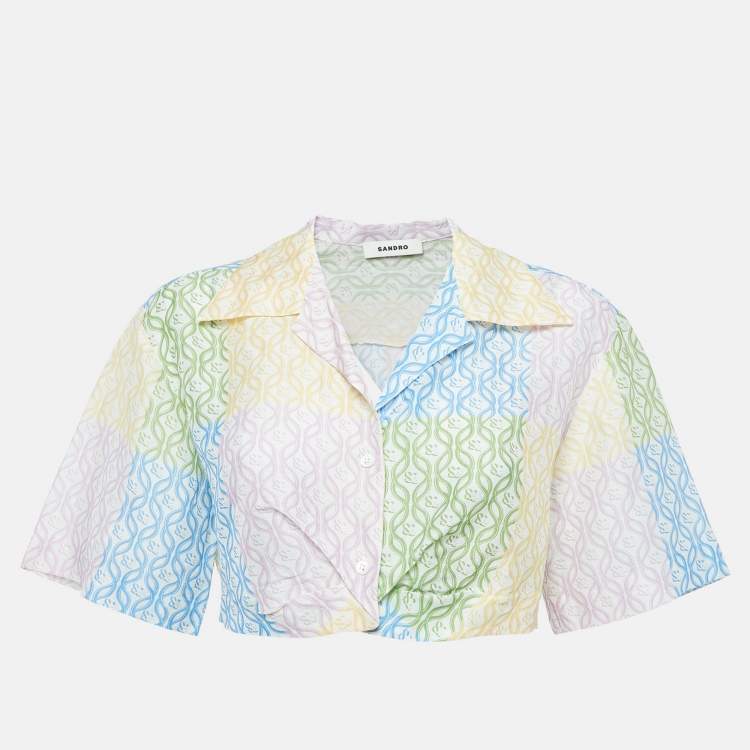 Pre Owned Sandro Multicolor Linen Blend Printed Crop Top M