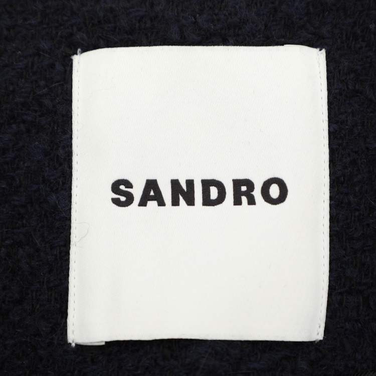 Pre Owned Sandro Navy Blue/Cream Tweed Jacket S