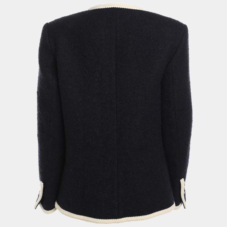 Pre Owned Sandro Navy Blue/Cream Tweed Jacket S