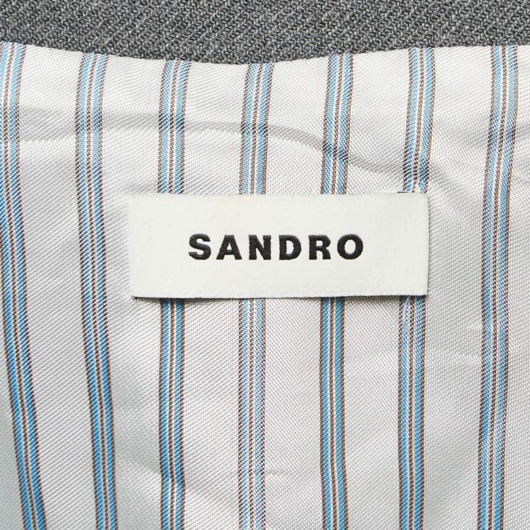 Pre Owned Sandro Grey Gabardine Mini Pleated Blazer Dress L