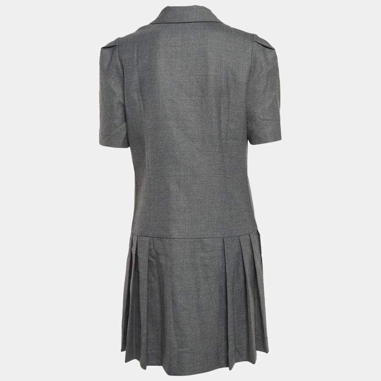Pre Owned Sandro Grey Gabardine Mini Pleated Blazer Dress L