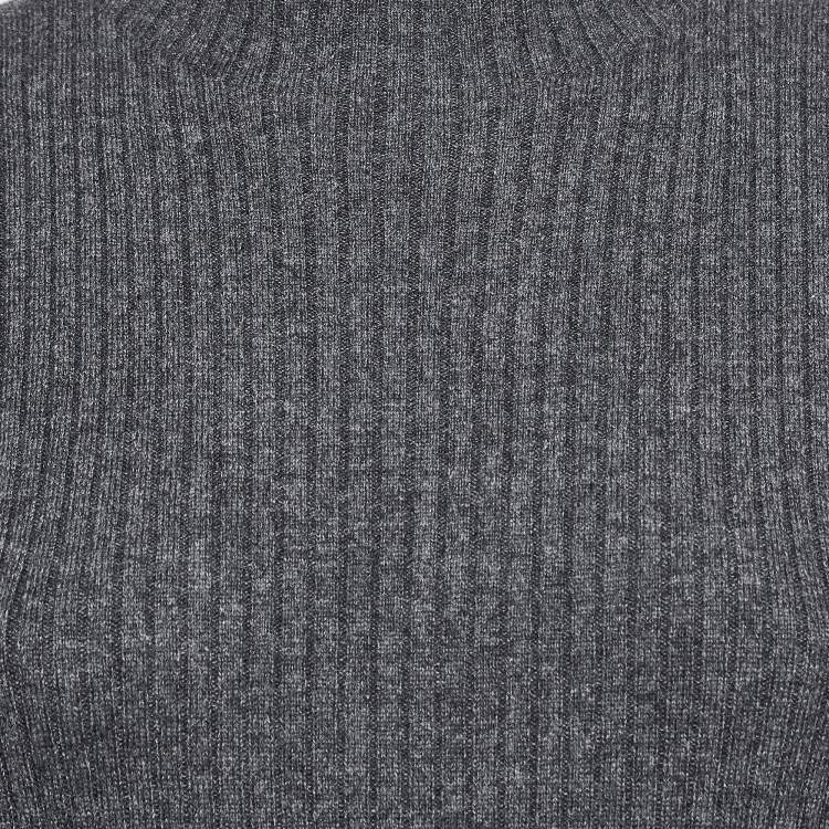 Pre Owned Sandro Grey Rib Knit Buttoned Ruche Detail Midi Dress XL