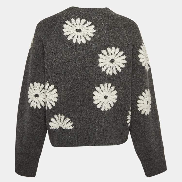Pre Owned Sandro Grey Floral Intarsia Knit Sweater L