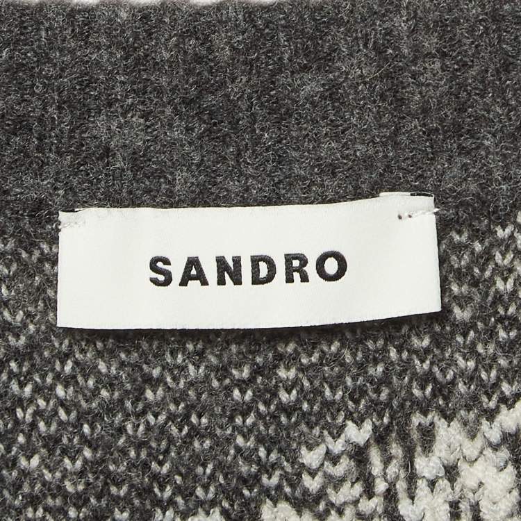 Pre Owned Sandro Grey Floral Intarsia Knit Sweater L