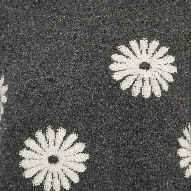 Pre Owned Sandro Grey Floral Intarsia Knit Sweater L