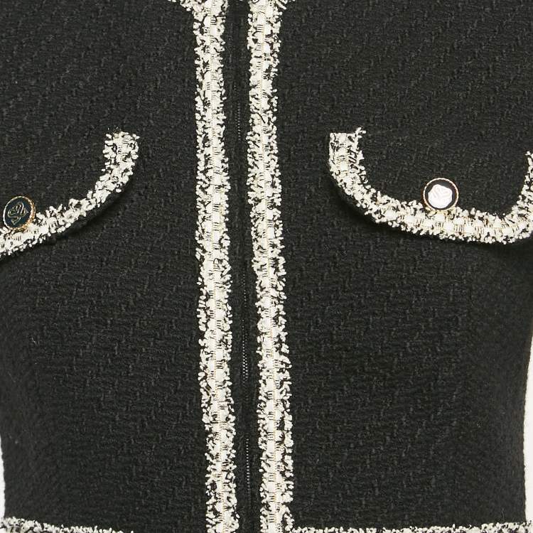 Pre Owned Sandro Black Lace Trim Tweed Ariela Playsuit S