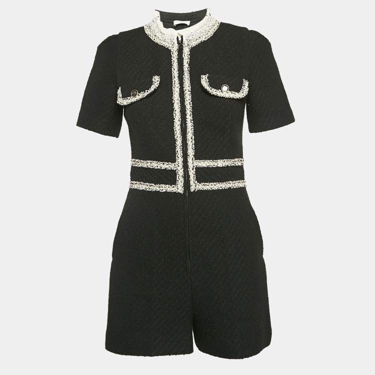 Pre Owned Sandro Black Lace Trim Tweed Ariela Playsuit S