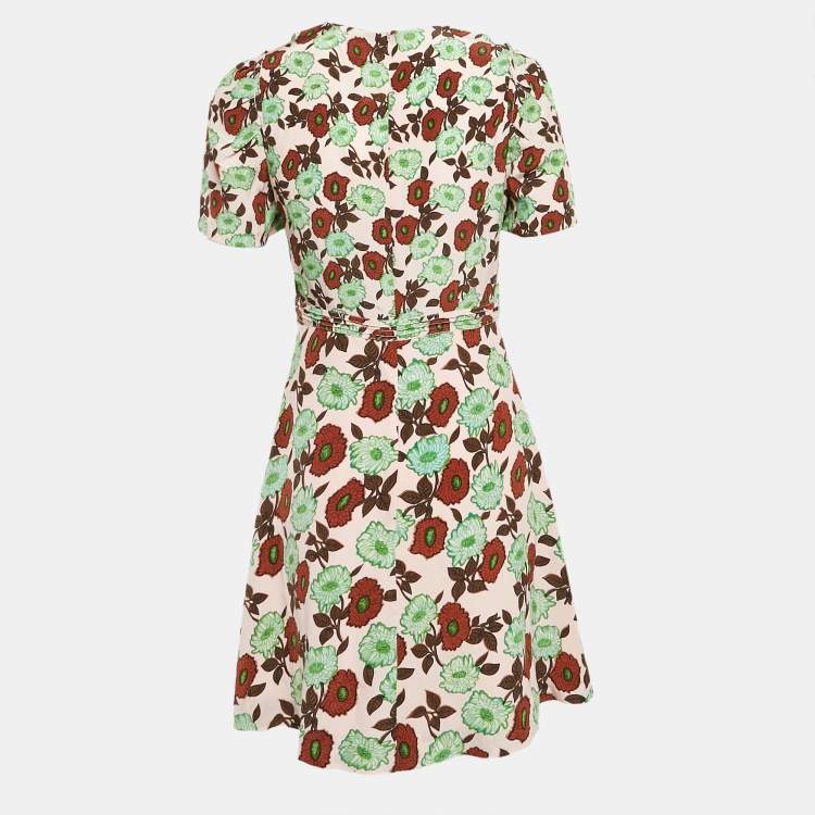 Pre Owned Sandro Pink Floral Print Silk V-Neck Dress M