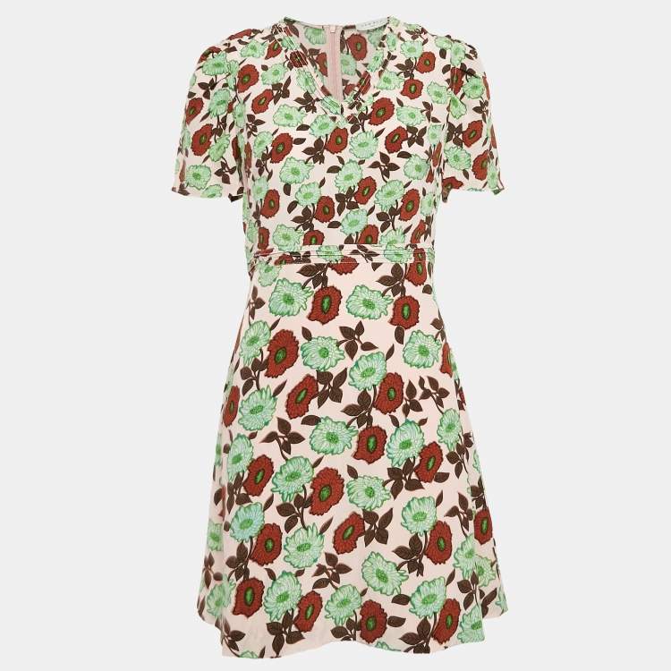 Pre Owned Sandro Pink Floral Print Silk V-Neck Dress M