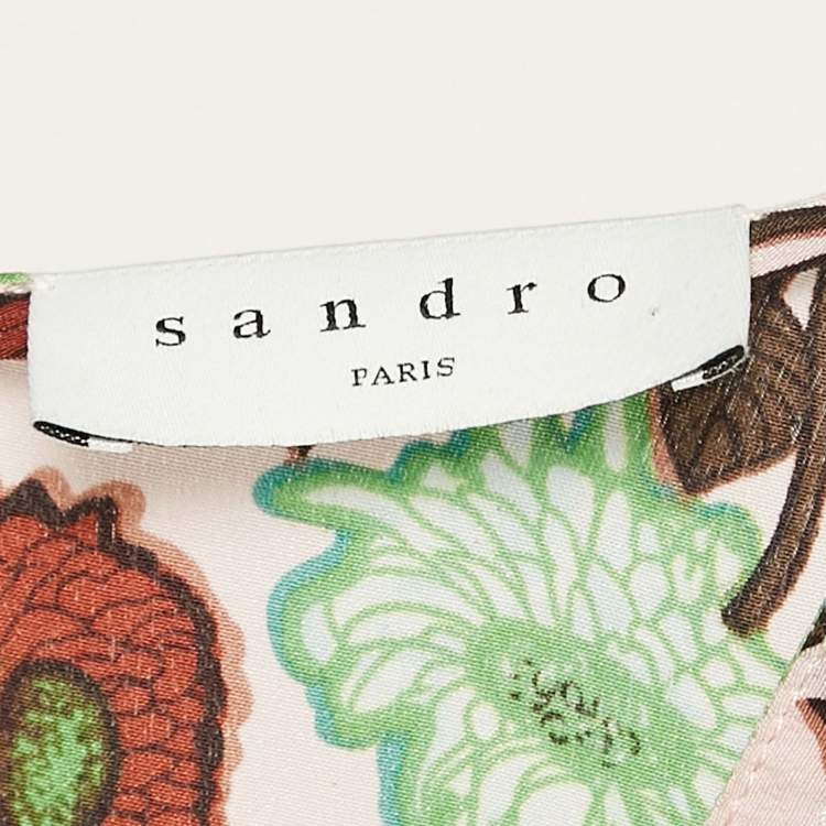 Pre Owned Sandro Pink Floral Print Silk V-Neck Dress M