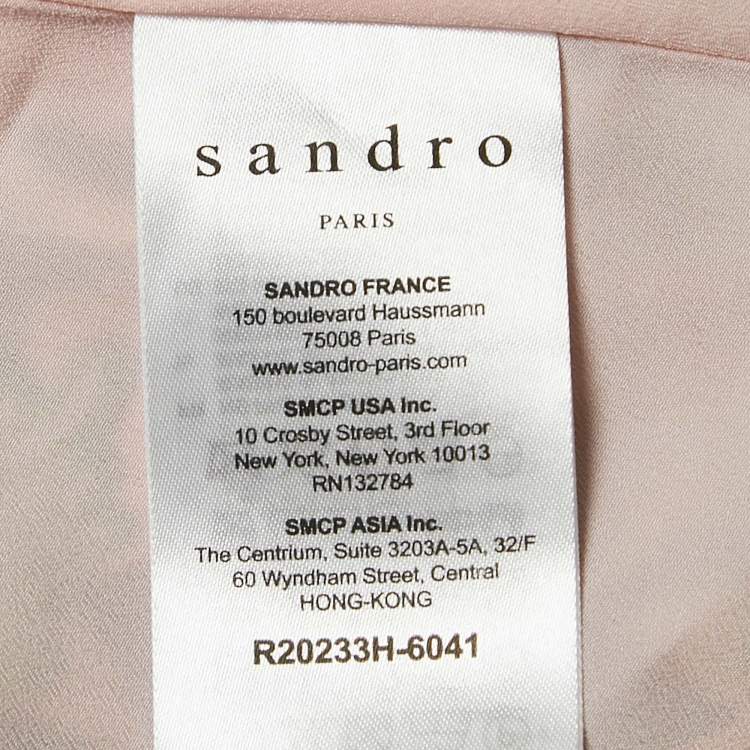 Pre Owned Sandro Pink Floral Print Silk V-Neck Dress M