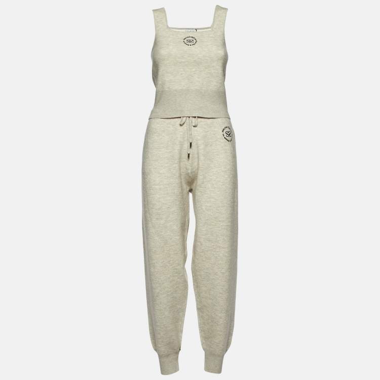 Pre Owned Sandro Grey Embroidered Jersey Top and Trackpants Set L