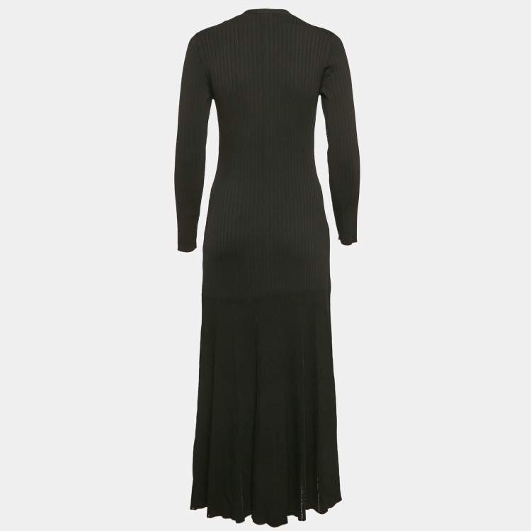 Pre Owned Sandro Black Rib Knit Button Front Full Sleeve Midi Dress L