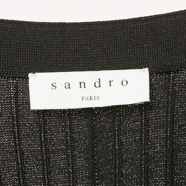 Pre Owned Sandro Black Rib Knit Button Front Full Sleeve Midi Dress L