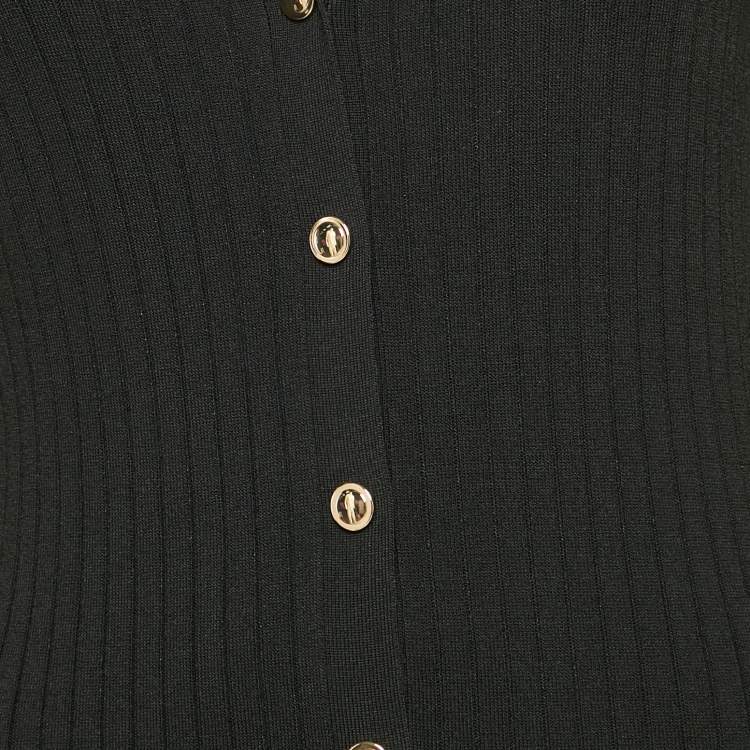 Pre Owned Sandro Black Rib Knit Button Front Full Sleeve Midi Dress L