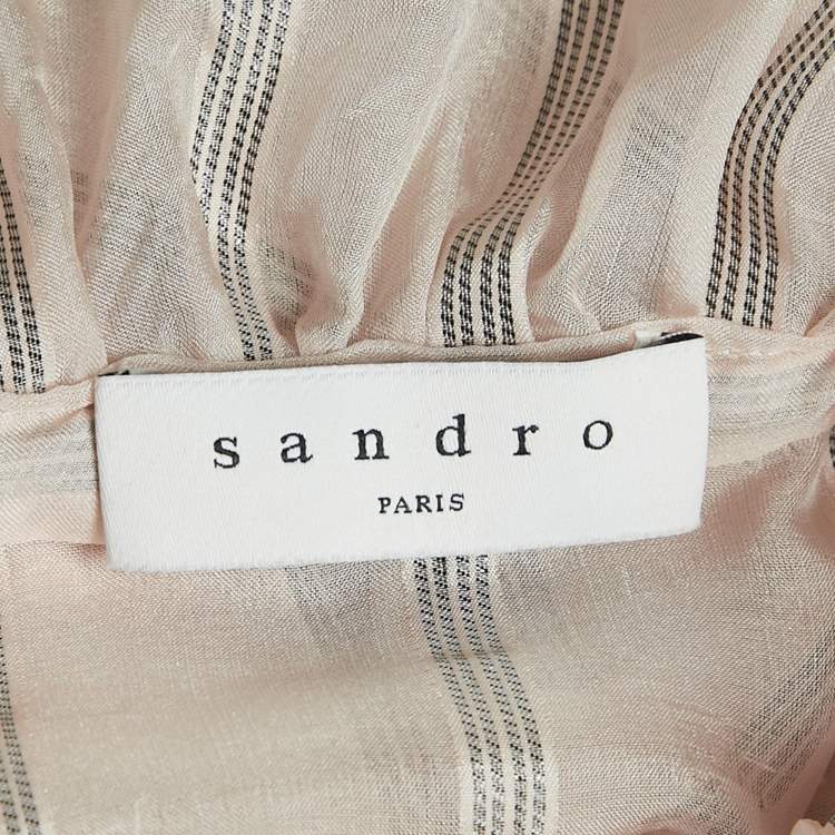Pre Owned Sandro Pink Stripe Silk Ruffled Midi Dress L