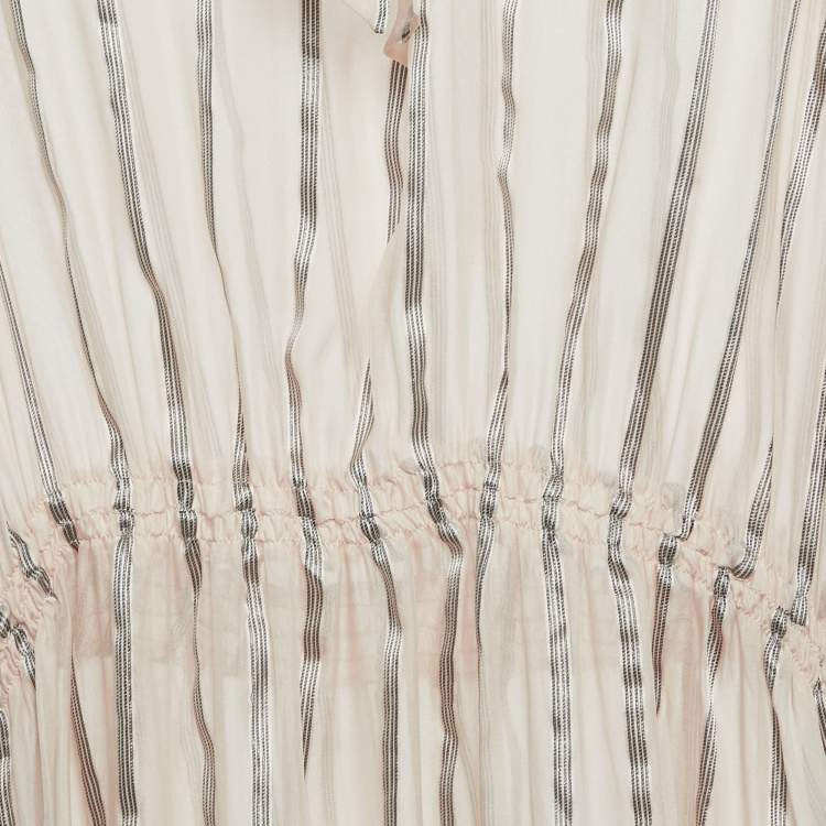 Pre Owned Sandro Pink Stripe Silk Ruffled Midi Dress L