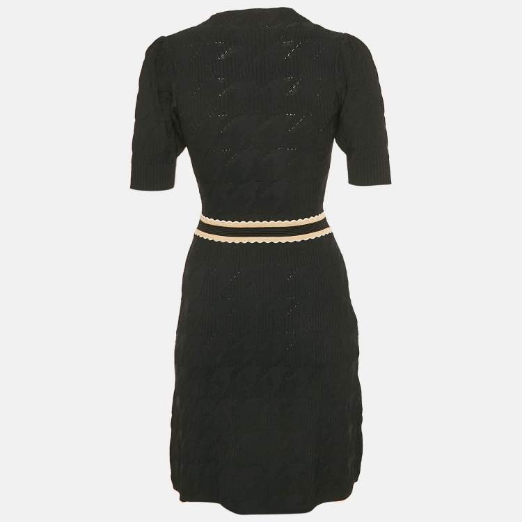 Pre Owned Sandro Black Houndstooth Knit Mini Dress XS