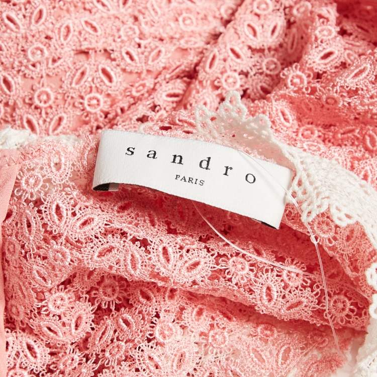 Pre Owned Sandro Pink Gavin Lace Puff Sleeve Mini Dress M