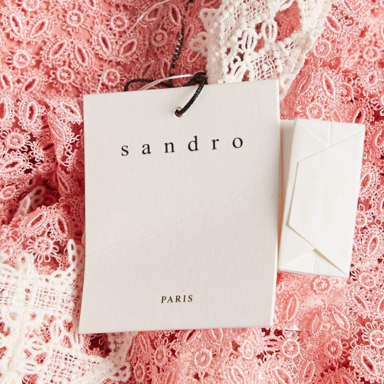 Pre Owned Sandro Pink Gavin Lace Puff Sleeve Mini Dress M
