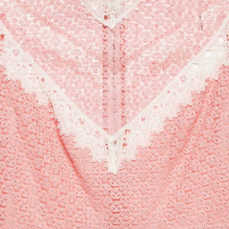 Pre Owned Sandro Pink Gavin Lace Puff Sleeve Mini Dress M