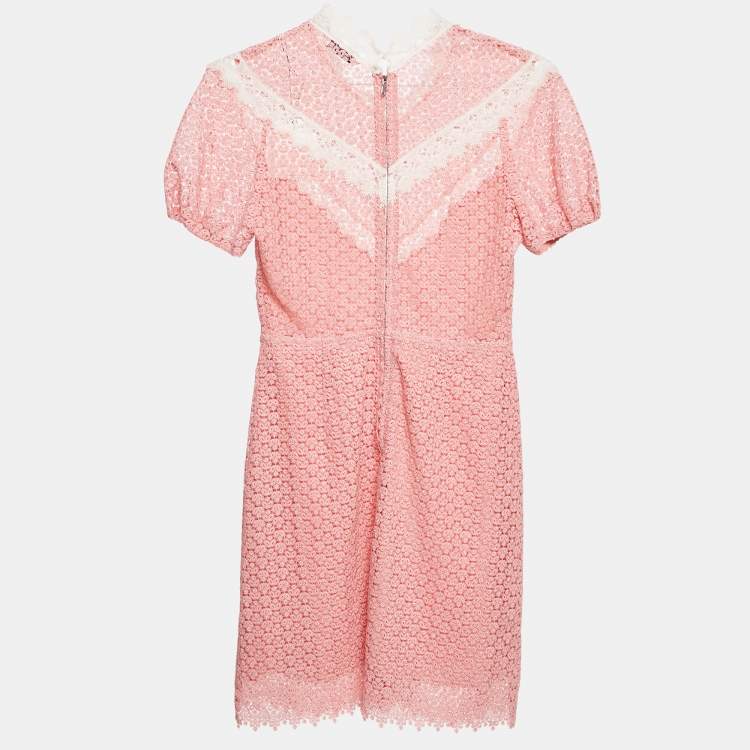 Pre Owned Sandro Pink Gavin Lace Puff Sleeve Mini Dress M