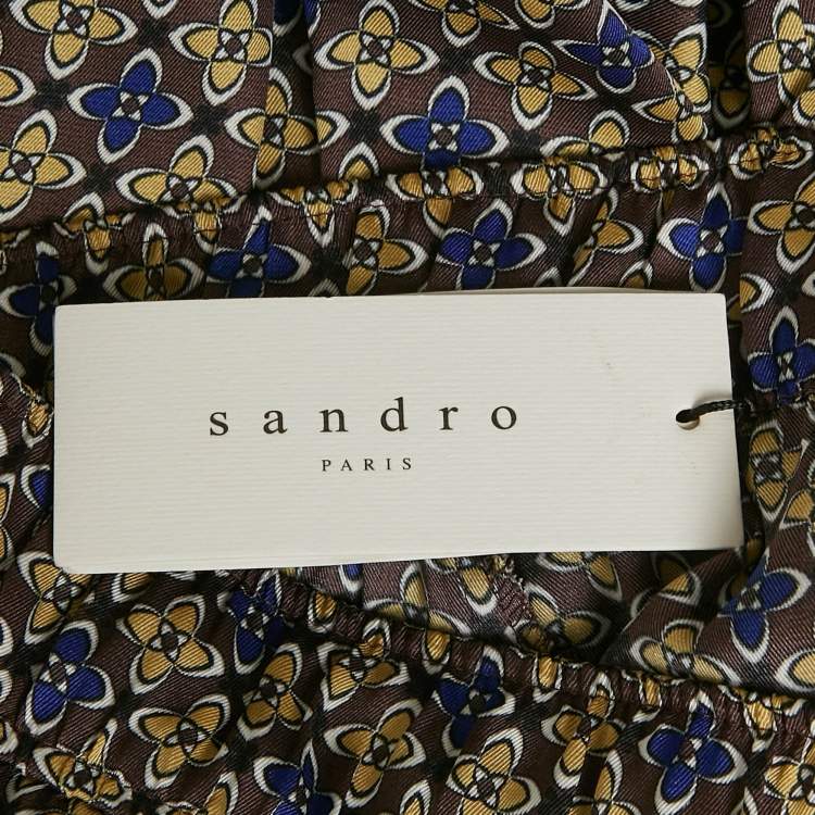 Pre Owned Sandro Multicolor Printed Satin Straight Leg Dany Trousers S