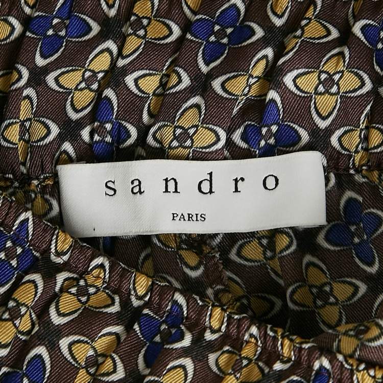 Pre Owned Sandro Multicolor Printed Satin Straight Leg Dany Trousers S