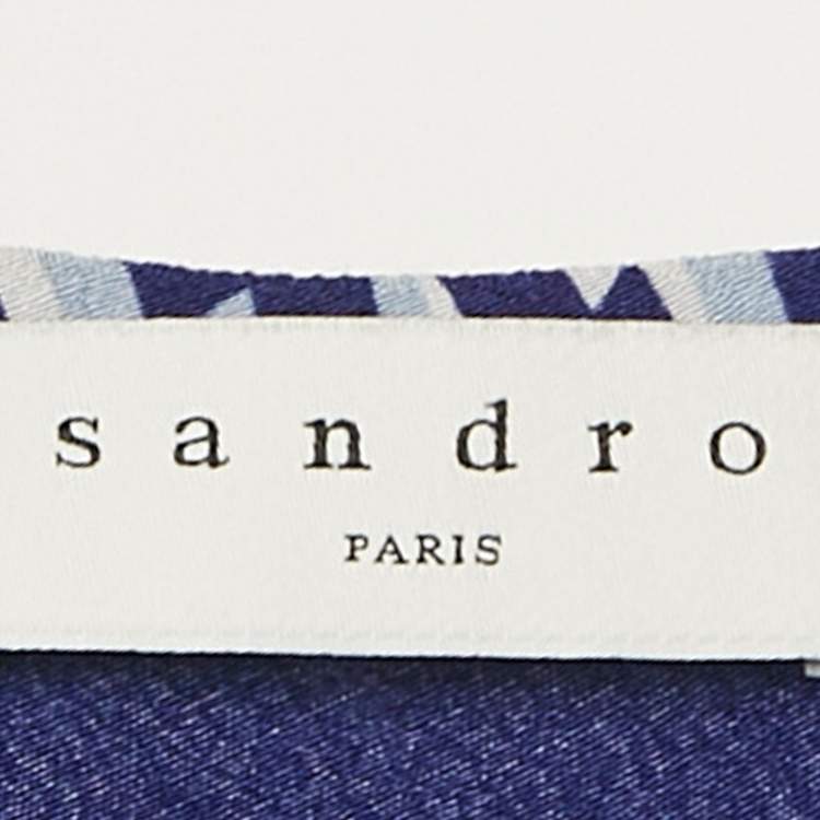 Pre Owned Sandro Blue Lightning Bolt Print Crepe Cold-Shoulder Midi Dress M