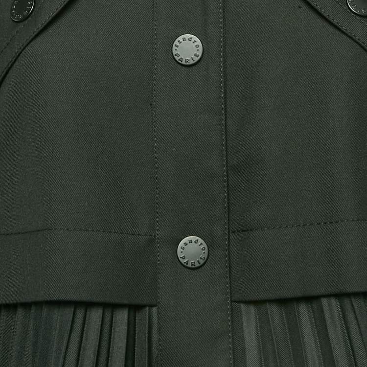 Pre Owned Sandro Black Gabardine and Plisse Long Coat M