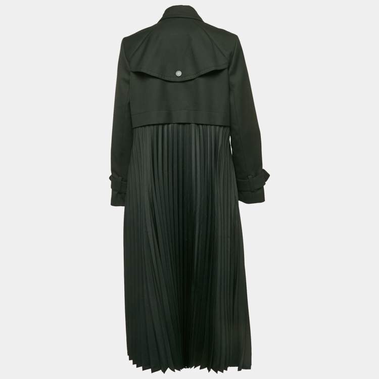 Pre Owned Sandro Black Gabardine and Plisse Long Coat M