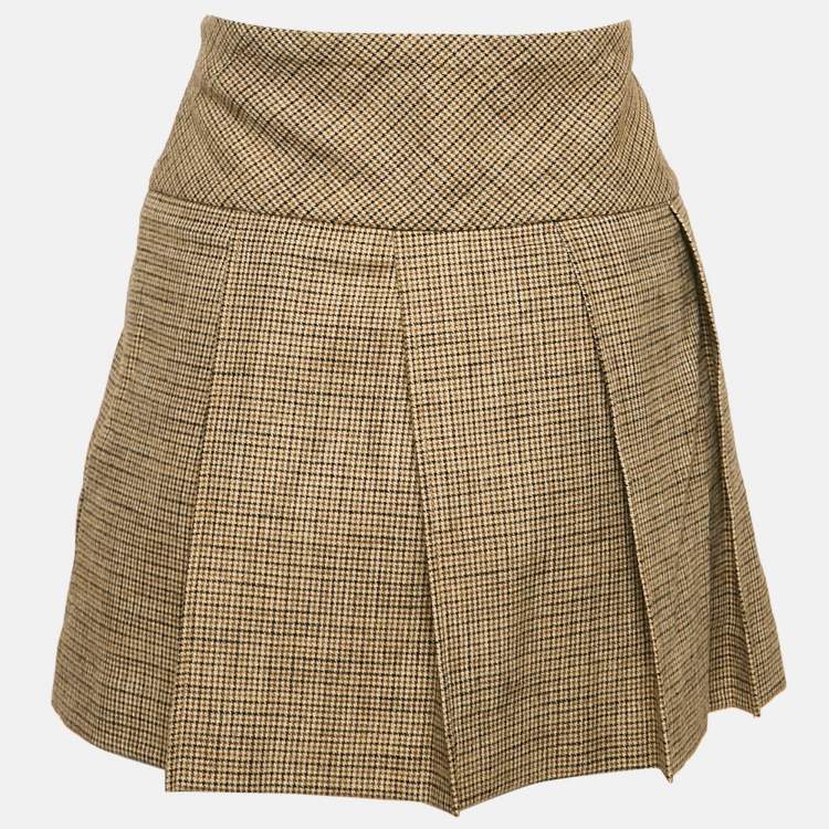 Pre Owned Sandro Brown Houndstooth Pleated Mini Skirt S