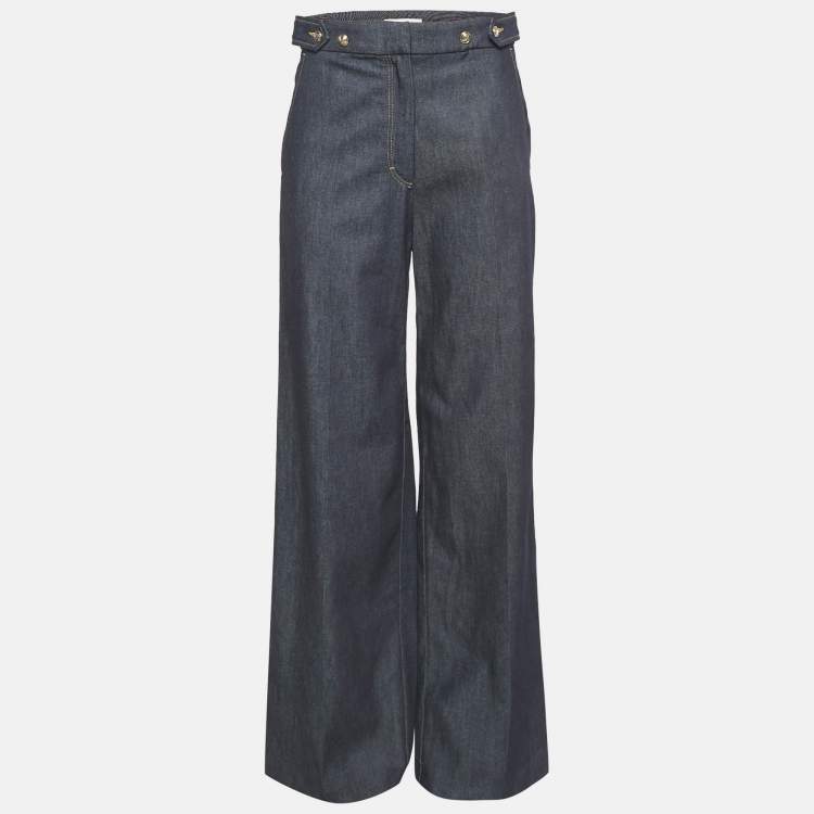 Pre Owned Sandro Navy Blue Denim Wide Leg Jeans S Waist 28"
