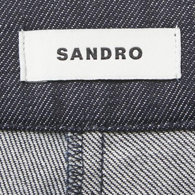 Pre Owned Sandro Navy Blue Denim Wide Leg Jeans S Waist 28"