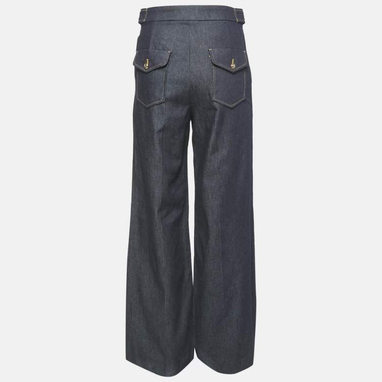 Pre Owned Sandro Navy Blue Denim Wide Leg Jeans S Waist 28"